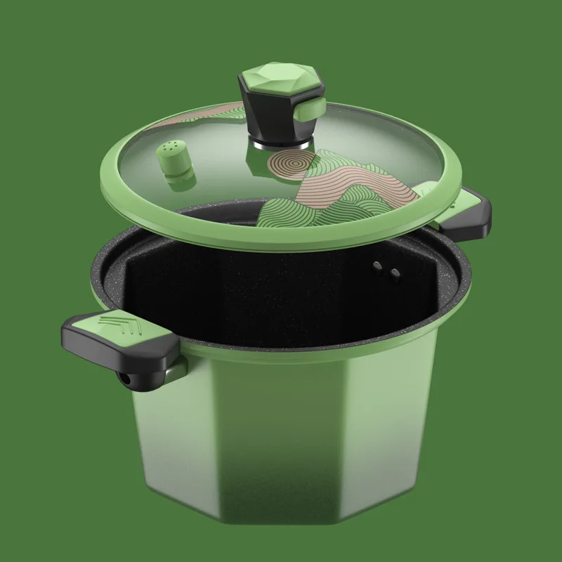 Micro Pressure Pot Maifan Stone Non Stick Cast Iron Soup Octagonal Pot With Silicone Lid