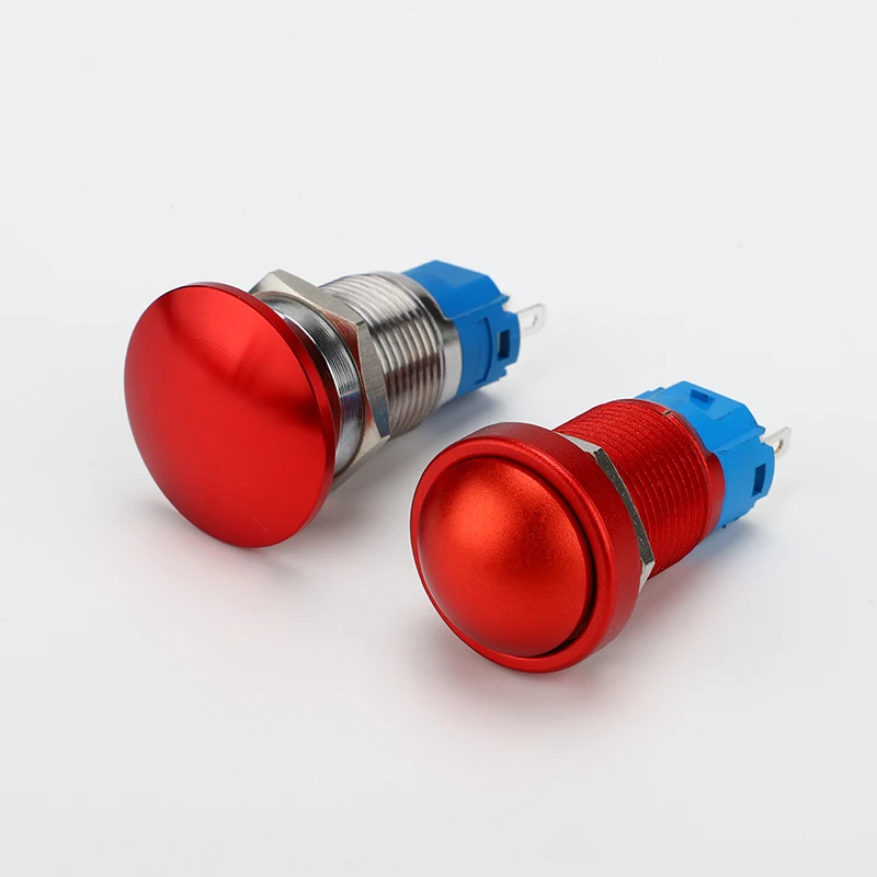 16mm Spherical Head/mushroom Head Red Metal Push Button Switch 3pin