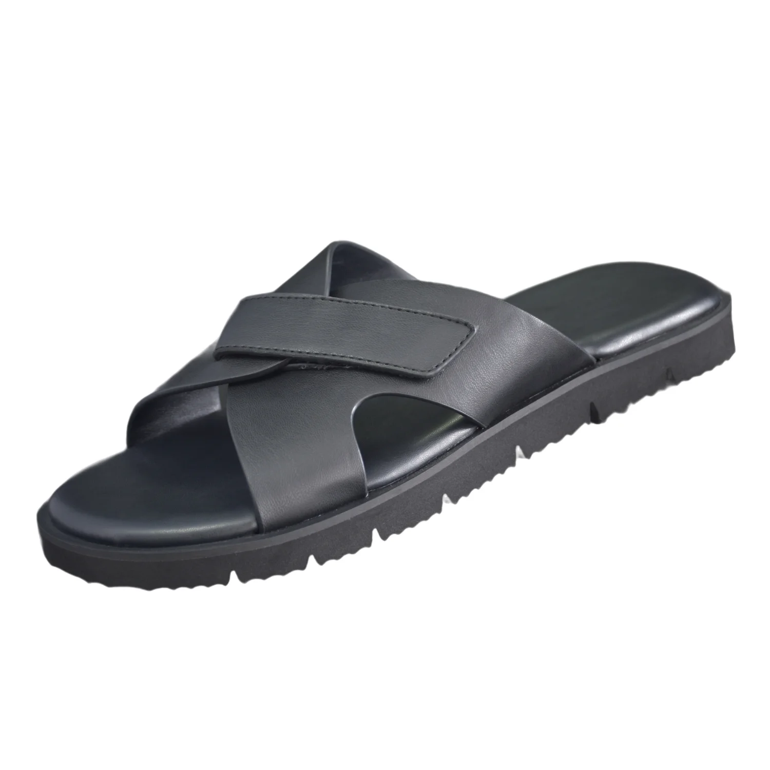 YIHE MS-003  Men's Genuine Leather Slides Sandals Original Quality Rubber EVA Sole Platform Style Soft PU Insole for Beach Use