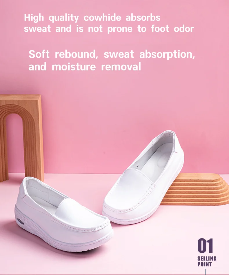 Comfortable and Breathable White Leather Shoes for Hospital Nurses Fashionable Accessory