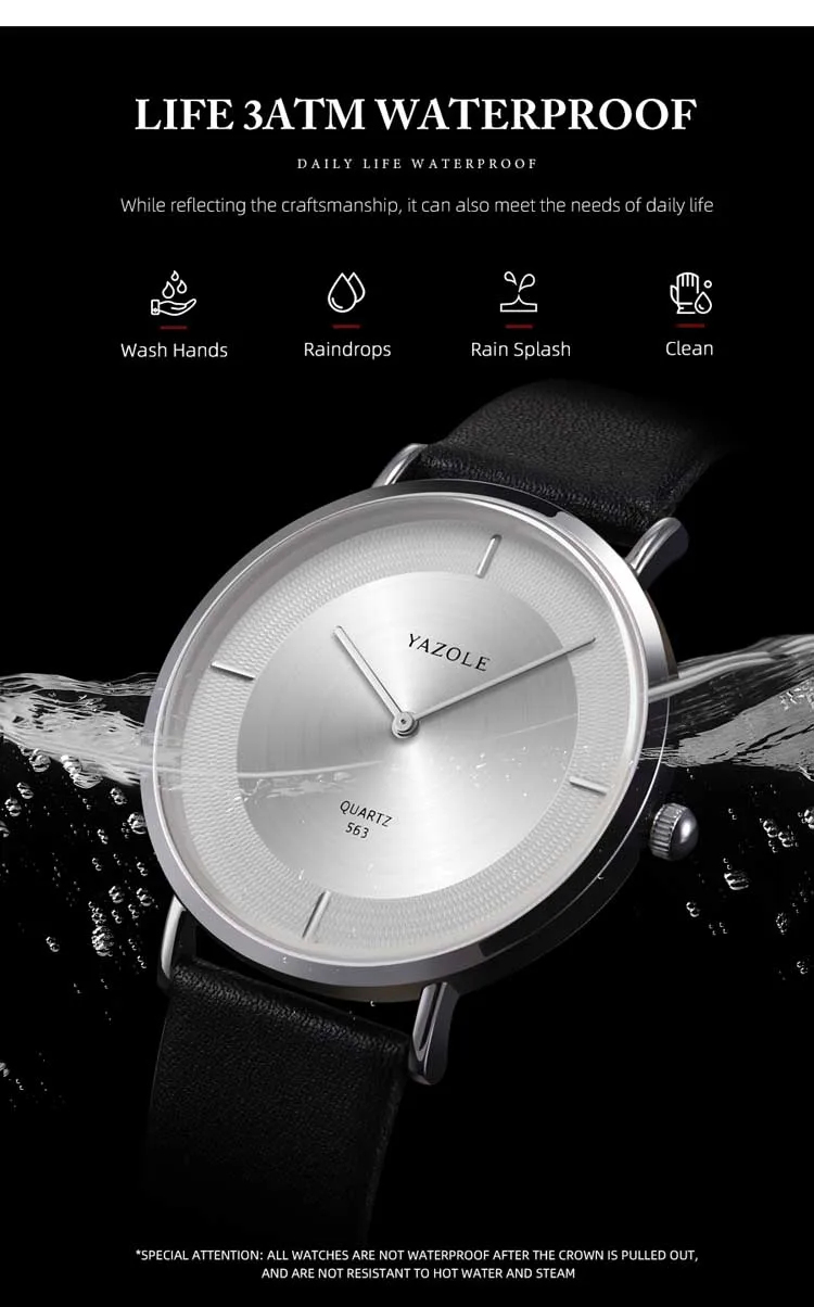 Yazole – montre à quartz unisexe de haute qualité, bracelet en cuir PU original, étanche, lumineuse, Concise, décontractée, usine, 563