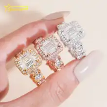Luxury New Arrival Ring Emerald Cut Diamond Fully Iced Out Women Ring VVS Moissanite Hop Hop Jewelry 925 Sliver Wedding Rings