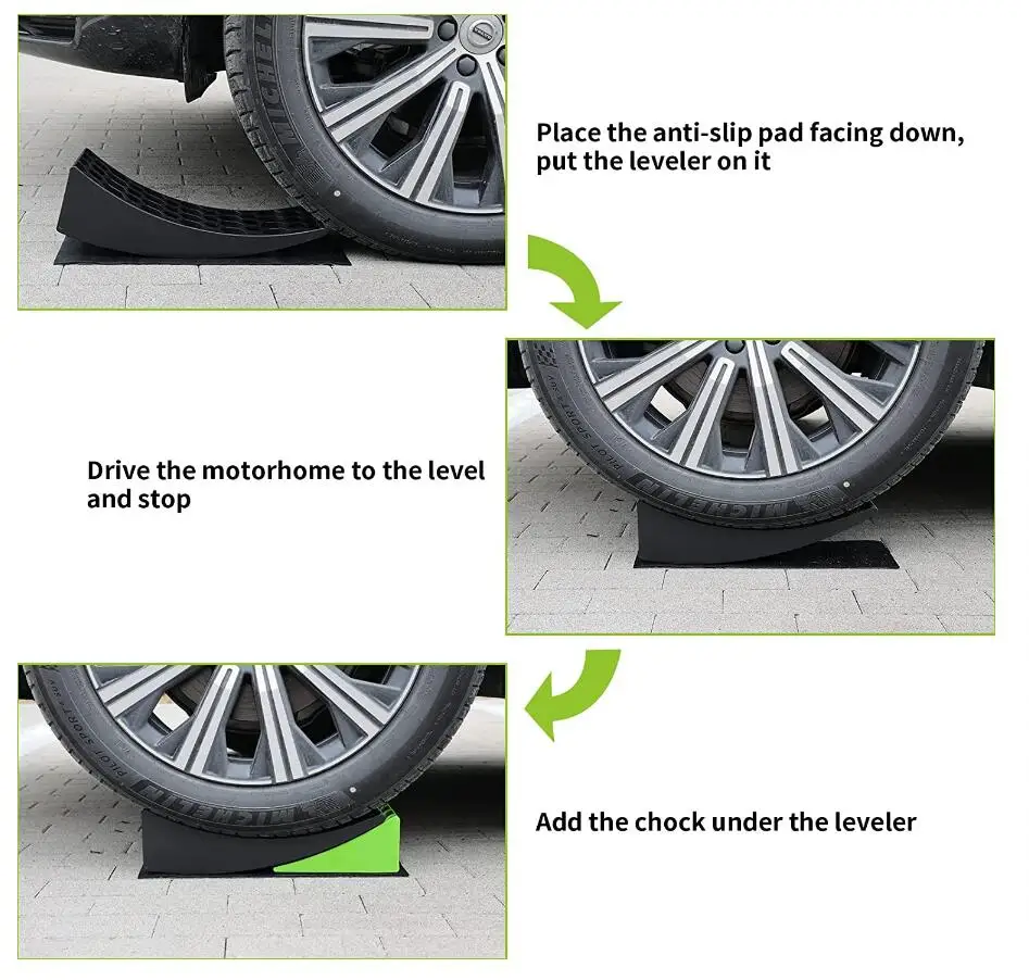 Camper Leveler 2-Pack Kit Curved RV Levelers with Trailer Wheel Chocks ...