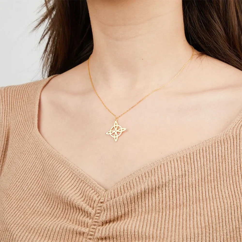 Witch Knot Necklace Stainless Steel Jewelry Gold Plated Sacred Geometry