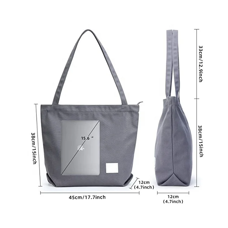 Custom Print Pocket and Zipper Cotton Large Shopping White Canvas Tote Bag