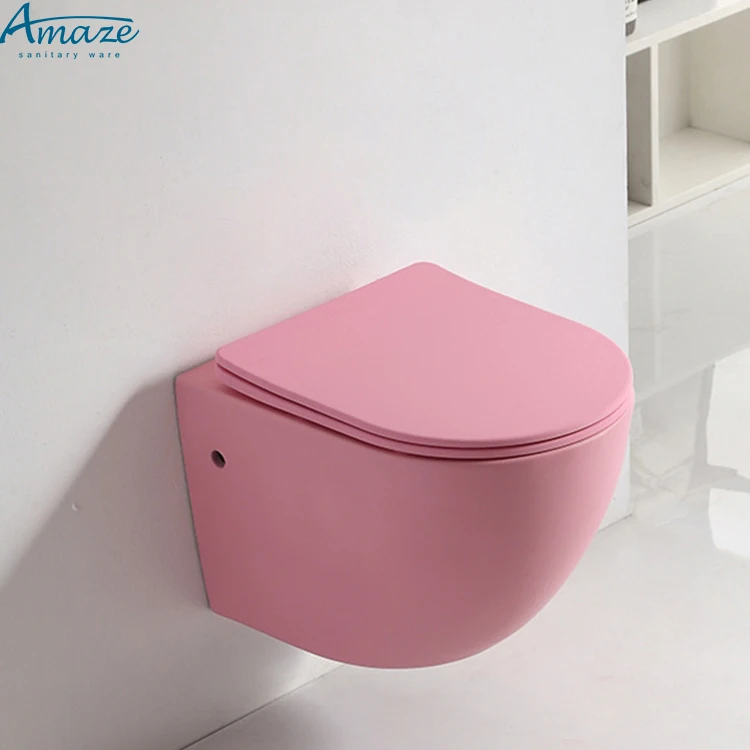 Modern colour sanitary ware suspendu wc rimless wall mounted row toilet bowl blue pink black matt color ceramic wall hung toilet