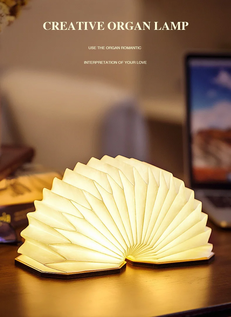 Creative Led Book Table Lights Usb Foldable Flip Paper Cultural Novelty Modern Night Organ Desk Lights