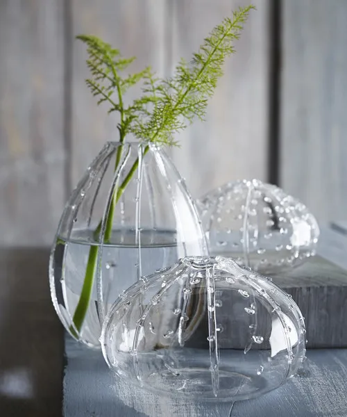 OEM Hand Blown Modern Small Clear Borosilicate Glass Sea Urchin Bud Vases for Home Office Wedding Floral Decoration