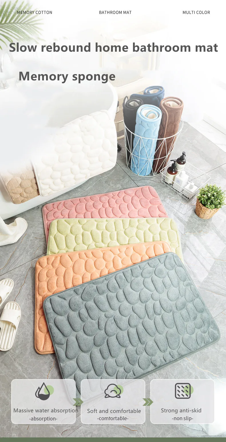 40*60cm Wholesales High Quality Bath Mat Non-Slip Bath Rugs Made Of 100% Polyester Bath Rug Stone details