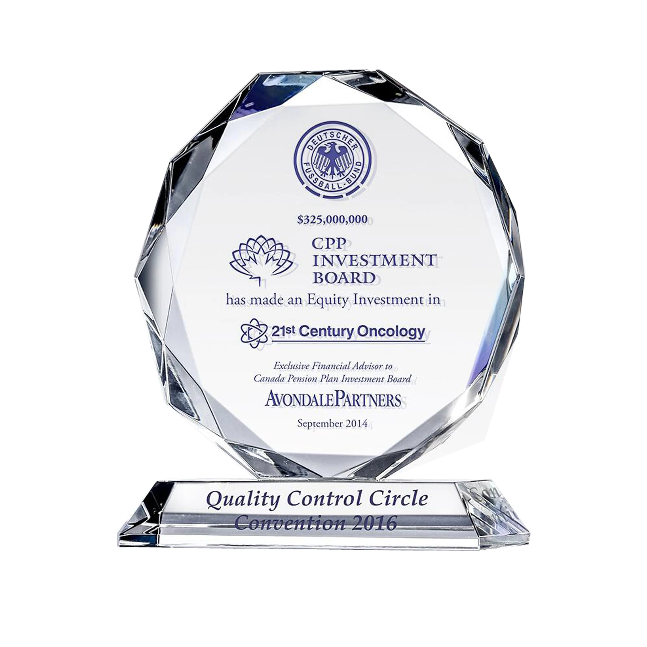 New Design Cheapest Octagon Diamond Shape Glass Crystal Award for Authorization Medal