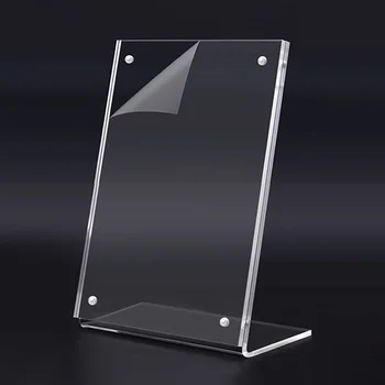 Versatile Use Acrylic Magnet Frame With Stand Acrylic QR Code L Shape Display Stand Acrylic Paper Holder Display Stand