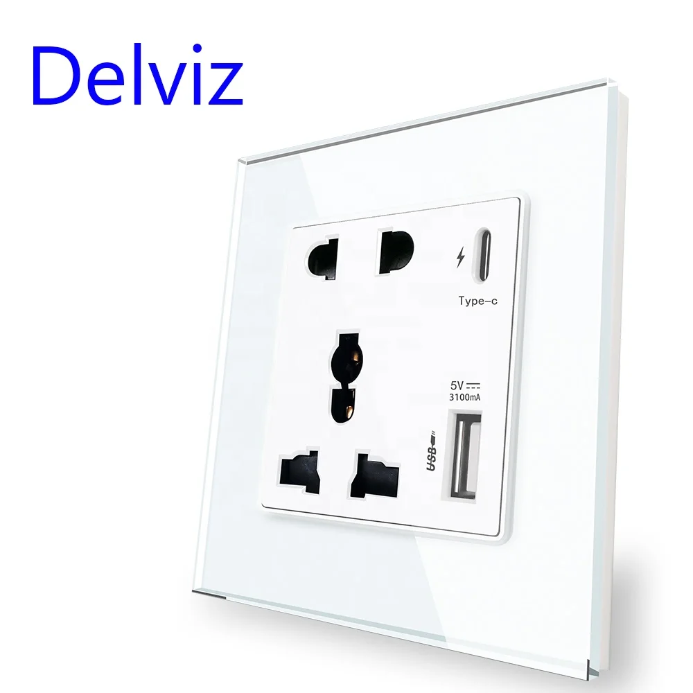 Delviz 1a1c Port Outlet,Glass Panel,Typec Interface 18w 3a Smart Quick