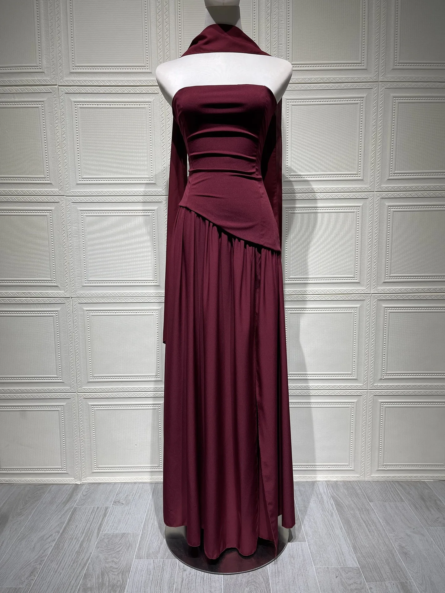 Yellow Strapless Bodice Fit and Flare Maxi Dress with High Split - Elegant Evening Party Gown for Women, Includes Scarf 3453 Yellow Strapless Bodice Fit and Flare Maxi Dress with High Split - Elegant Evening Party Gown for Women, Includes Scarf 3453
