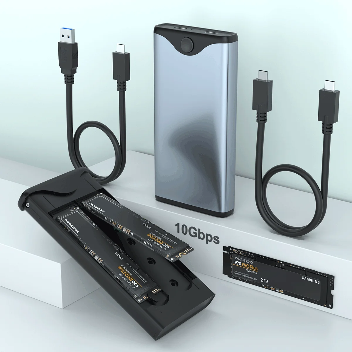 Dual Hard Drives USB3.2 Type C NVME Sata Enclosure Multiple Hard Drive Protective Case