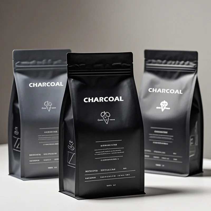 Custom Printed 5kg 10kg Digital Printing Packaging Flat Bottom Bag Charcoal Bag 15kg 3kg Kraft Paper Charcoal Bag