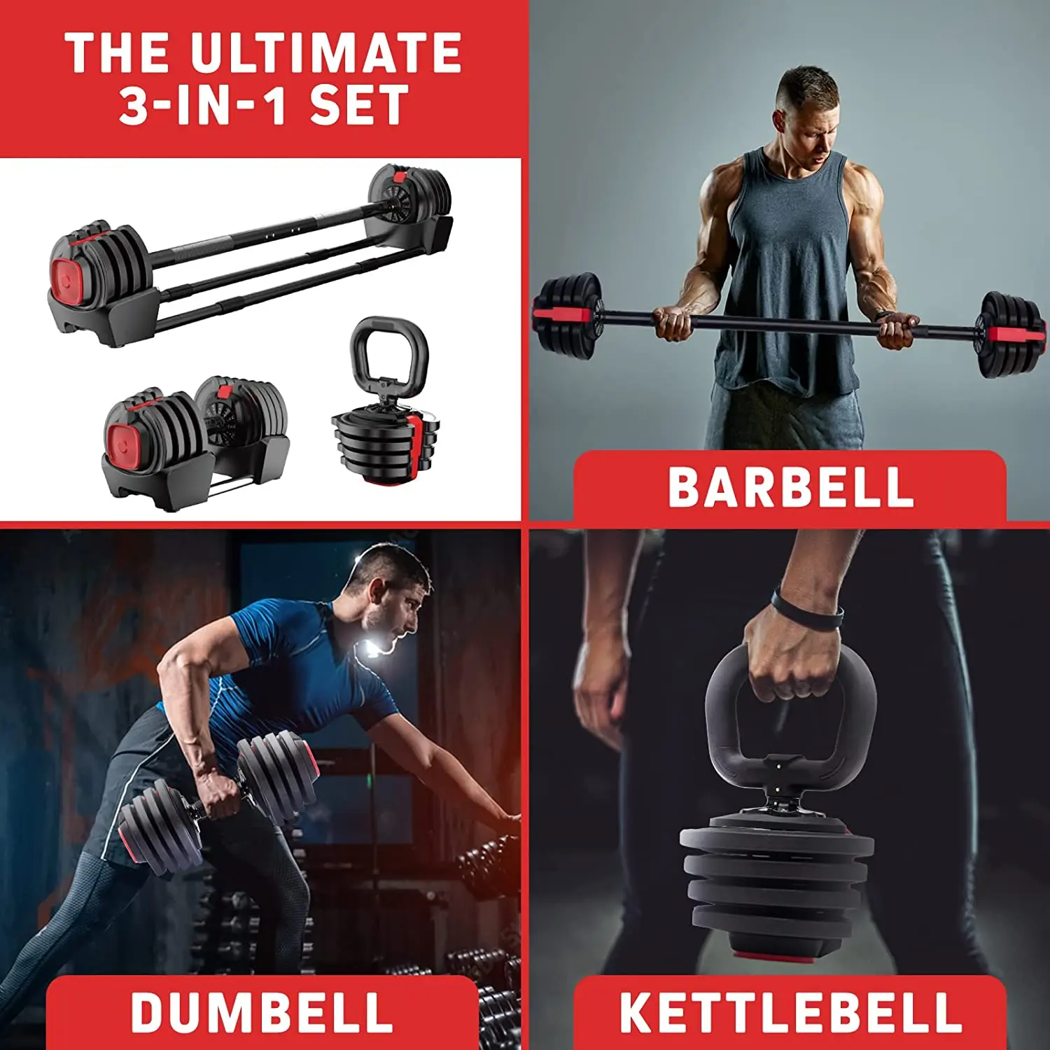 Home Gym Equipment 40Lbs Free Weights Dumbbells 3-in-1 Dumbbell Barbell Kettlebell Sets 24kg 52.5lb Adjustable Dumbbells Set details