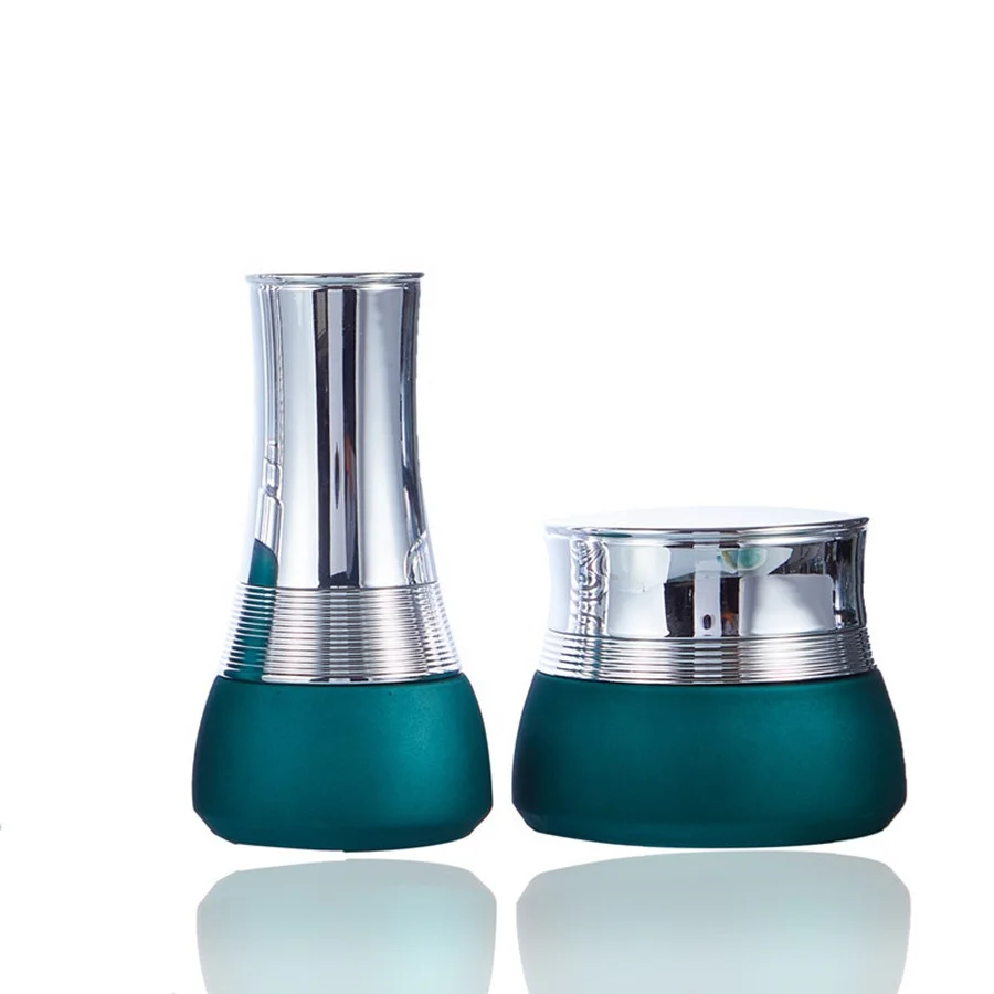 Bottle Cosmetic Jar Luxury Empty Glass 50g Cream Jar And 100ml Pump Lotion Bottle Set Cosmetic Packaging Container With Silver Lid