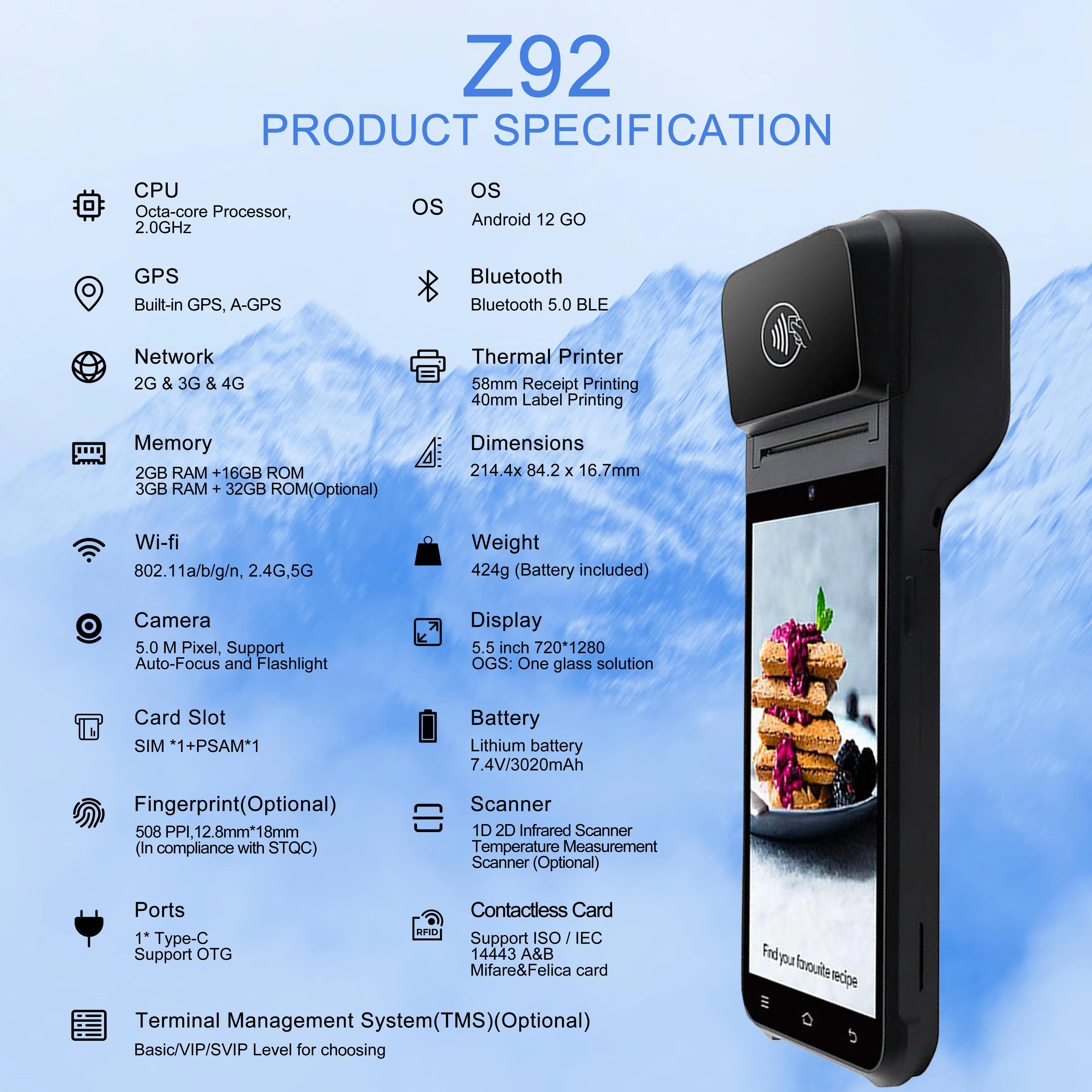 Z92 Akıllı POS Terminali: 5.5