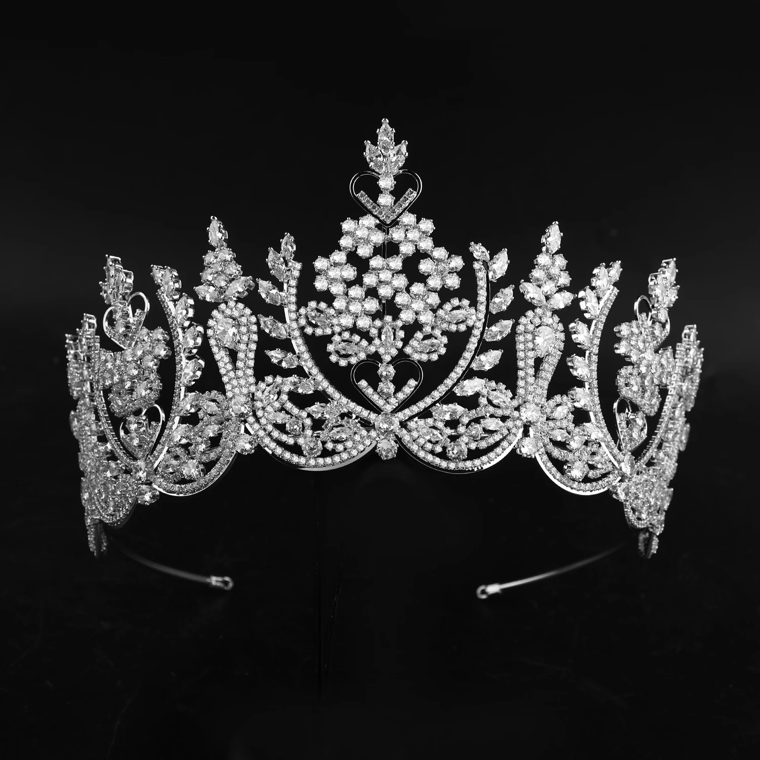 Platinum Plated Copper Wedding Tiara with Cubic Zirconia Crystals Classic Cubic Zirconia Wedding Tiara : Platinum-Plated  main image 3