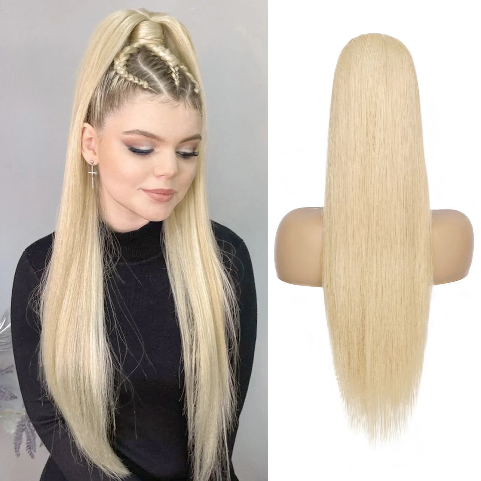613 Pferdeschwanz-Extensions mit Kordelzug, glattes Echthaar, 16-26 Zoll, 100 g_voghion.com