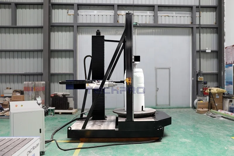 TECHPRO 3D Sculptures Statues 4 Axis Vertical Stone Engraving Machine Stone Cnc Router With Vertical Rotary
