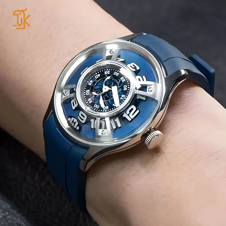 Expensive Unique Design Wandering Hour Mechanical Watch Luxury Brand Custom Logo Steel Luminous Domed Glass Wrist Watch Supplier