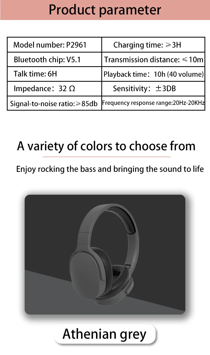 New Fashion Wireless Bluetooth Headphones over Ear Hifi Stereo Headsets True Sports with Earphones Tf/Aux Music Player with Mic thumbnail 5