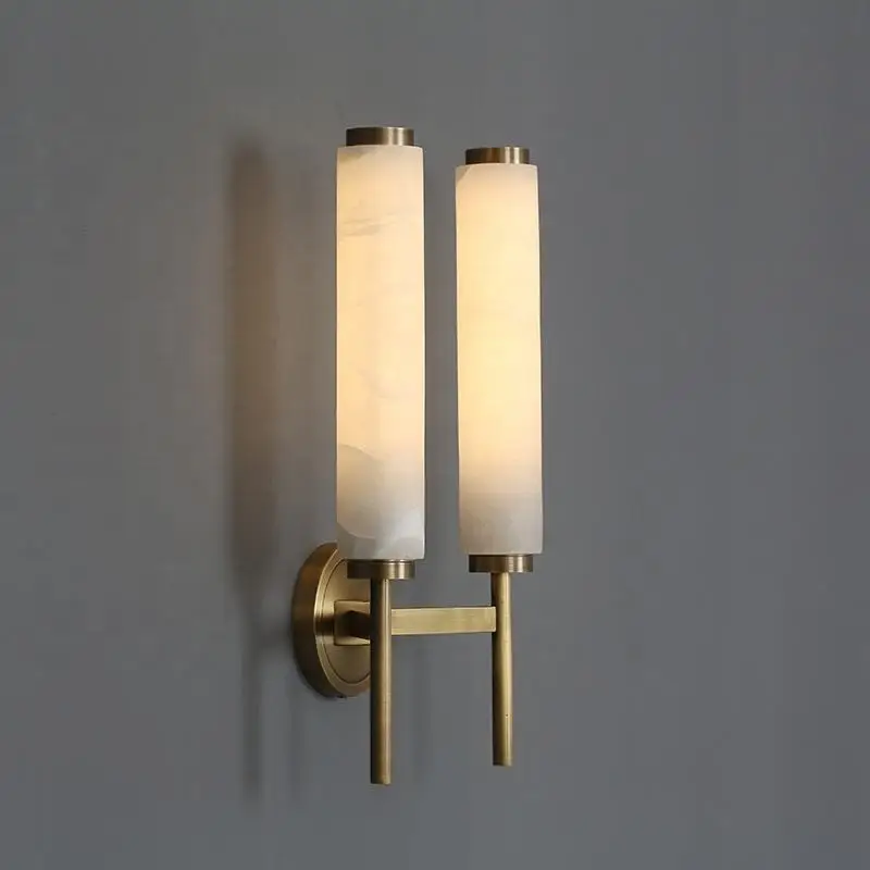 Modern Luxury Living Room Bedroom Villa Bedside Copper Marble Wall Sconce Light Fixture Decorative Thin Bathroom Mirror Lamp