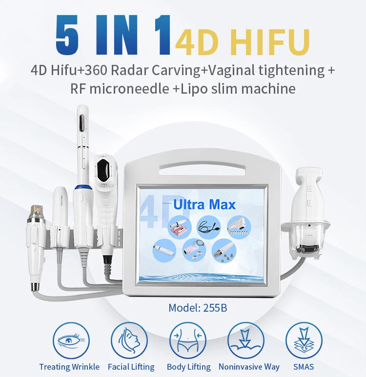 newest 4 in 1 4D hifu Vline hifu vaginal tightening eye/neck/face lifting body slimming machine