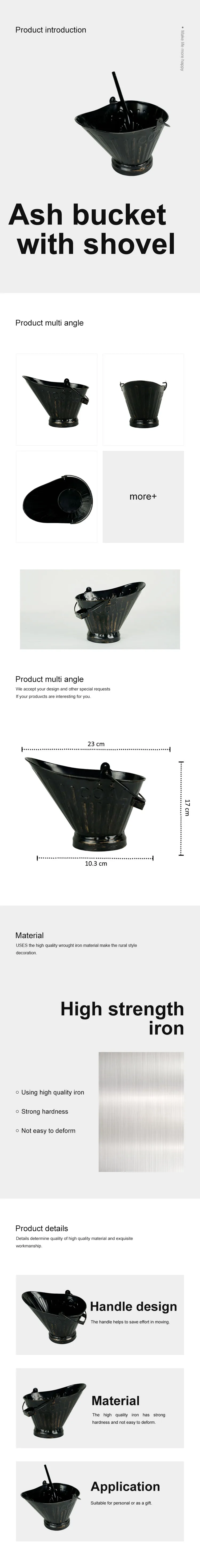 Ash Bucket with Shovel Galvanized Metal Coal hod and Hot Ash Pail Container Tools for Fireplace Hearth bucket
