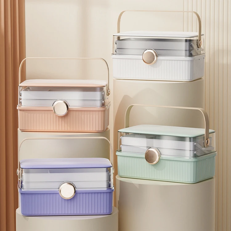 Fashional Large Capacity Cosmetic Storage Box Desktop Dustproof Makeup Storage Box Clamshell Multiple Layer Organizer