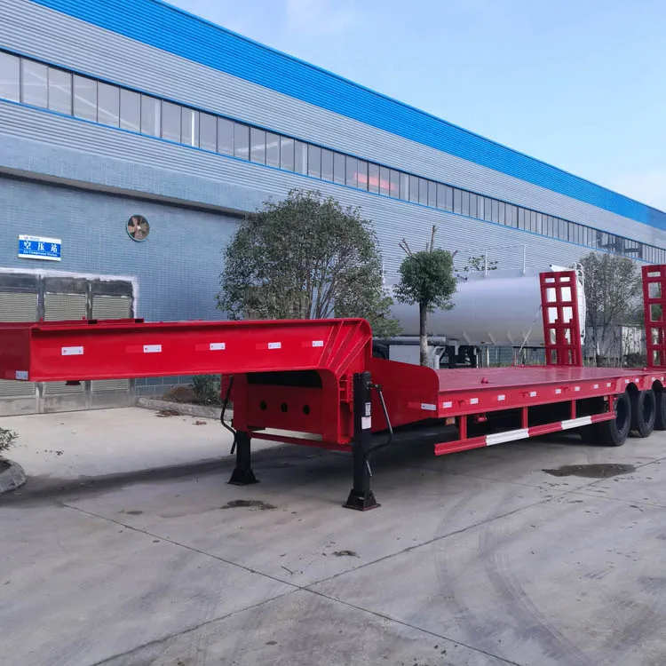 China top brand truck 3 Axle 70ton Low Bed Semi Trailer with Hydraulic Ramp low bed Trailer Bestsellers high driving efficiency