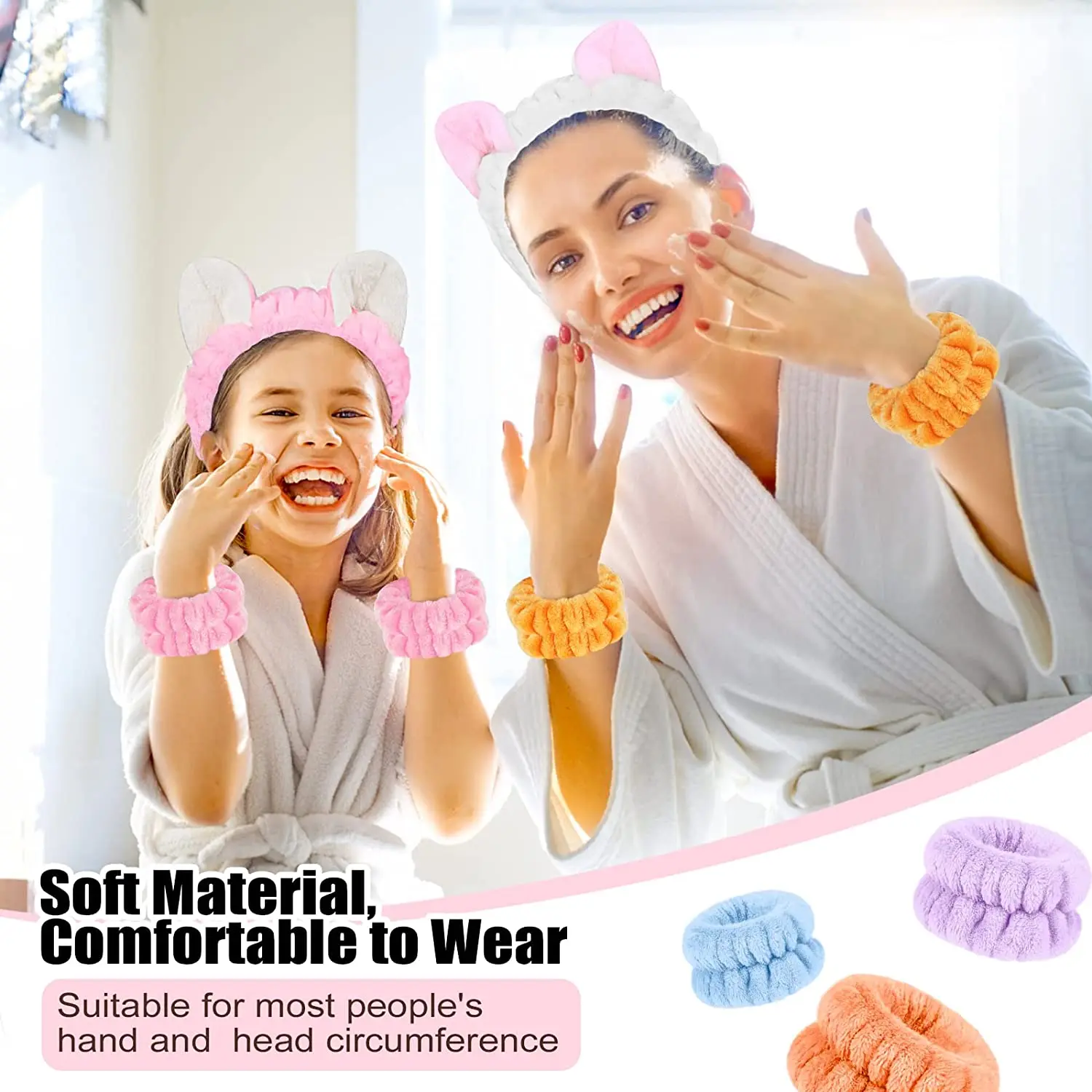 Spa Headband Wrist Washband Scrunchies Cuffs For Washing Face,Towel