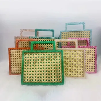 2024 New Fashion Wholesale Summer Bamboo-Woven Pattern Square Purse And Handbag Marbled Acrylic Evening Bag