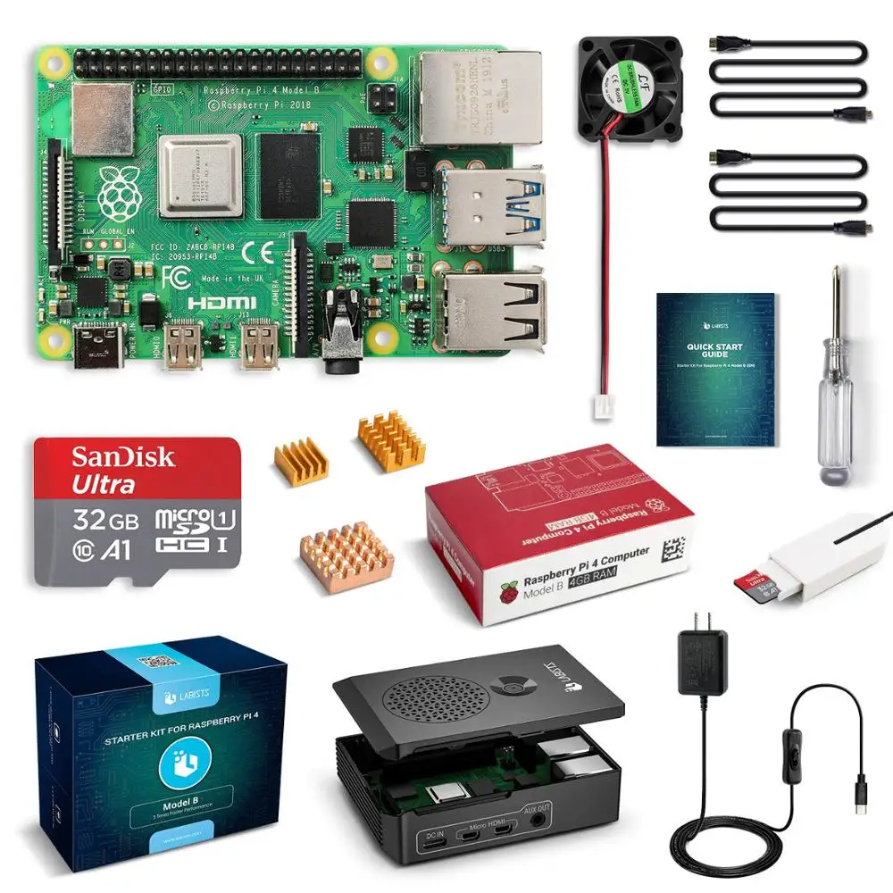 ミニPC LABISTS Raspberry Pi 4B 4GB / SD-32GB Rpi Labists Raspberry Pi Starter Kit Raspberry Pi Model B 4GB RAM