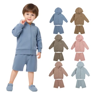 Soft & Stretchy 95% Organic Cotton 5% Spandex Toddler Boys Hooded Full-Zip Jacket & Shorts Set for Daily Kids Oversized Hoodie