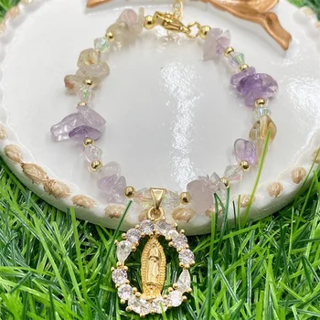 2022 semi -precious natural amethyst high quality fashion quartz real natural chakra ships stone bracelet natural stone jewelry
