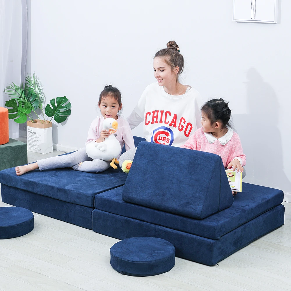 Sofá de juego de espuma para niños, 6 piezas, sofá modular para niños y  adultos, juego de casa de juegos para niños pequeños (32 x 66 x 22.25