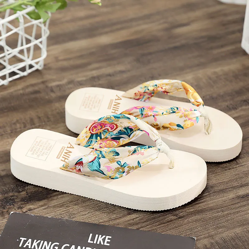 Women Bronzing Printing Satin Sandals Cheap Slope Heel Beach Slope Heel  Slipper Eva Flip Flop Outdoor - Buy Summer Slippers Casual Lame Heel Beach  Wedge Shoes Flip Flop For Ladies And Women,Summer
