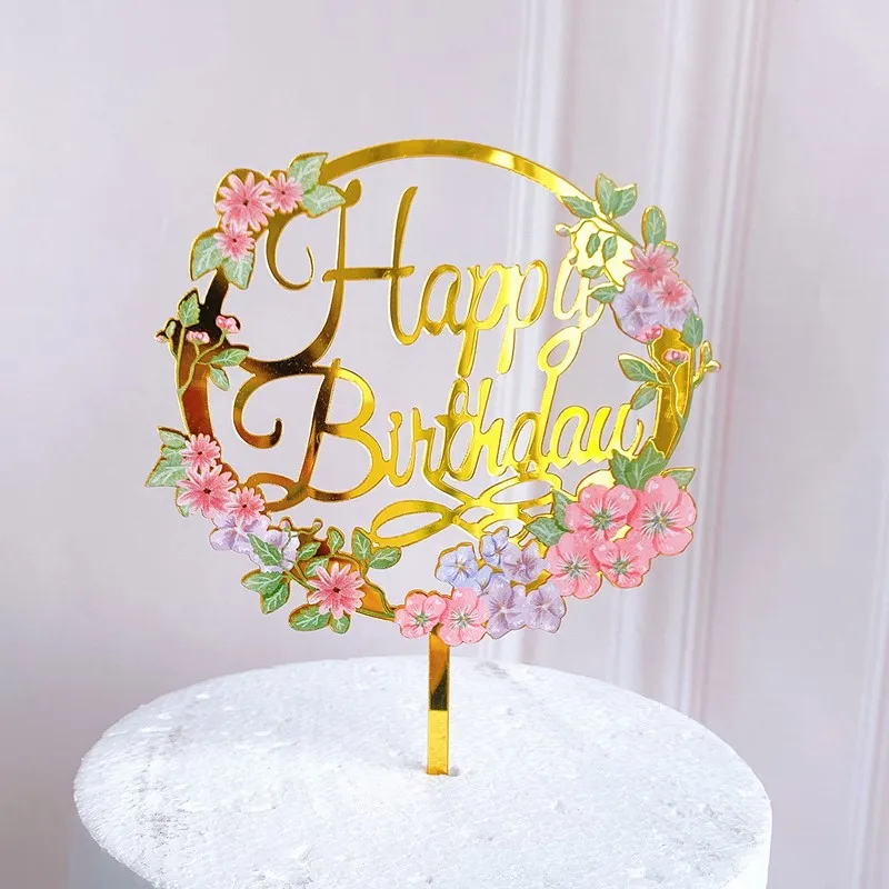 Happy Birthday Cake Topper Insert Card Acrylic Cake Decoration Party 