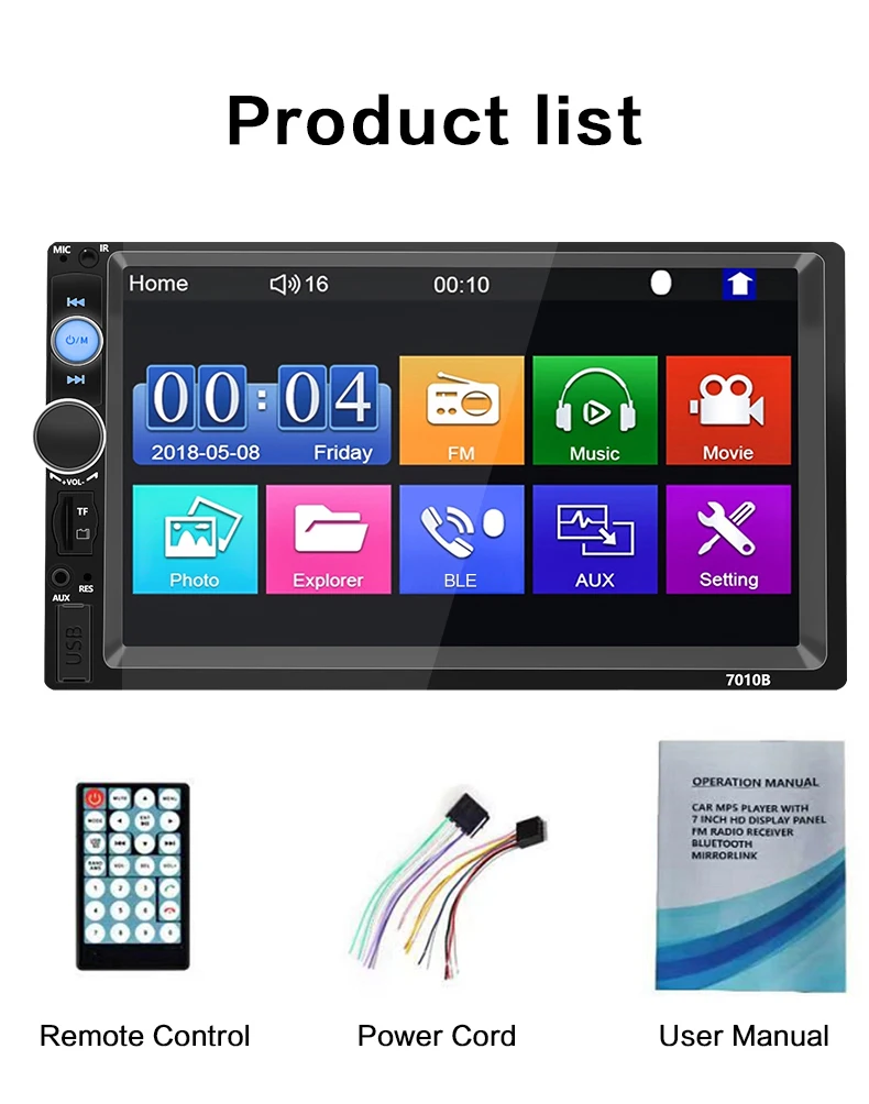7 Inch Touch Screen With Rear View Camera Double Din Car Stereo Radio ...