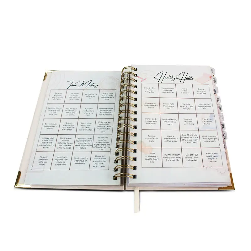 2024 Custom Printing Spiral Bound Diary Journal Notebook Self Care Daily Weekly Planner A5 A6 B5 Sizes Custom Color Cover Gift