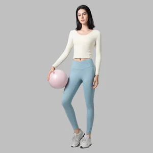 Custom 2 Piece Yoga Set Women Lightweight High Waist Leggings Suit Long Sleeve Butt Lifting Leggings Gym Fitness Yoga Pants Set