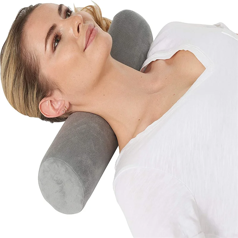 Cervical Neck Roll Memory Foam Pillow Bolster Pillow Round Neck Pillows Support for Sleeping for Bed Legs Back and Yoga