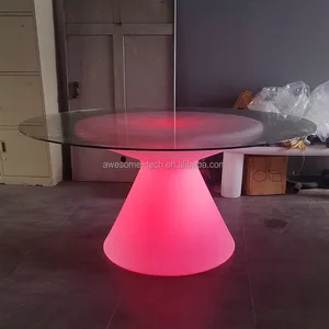 Best Quality Indian Style LED Wedding Romantic Tables Modern Luminous Glass Top Dining Room Furniture for Home or Hotel Use