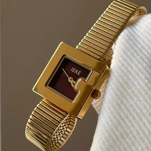 IEKE New Gold square Textured Small G-dial Ladies Watch Retro Metal Band Watches for Ladies Fashionable Watch for Women
