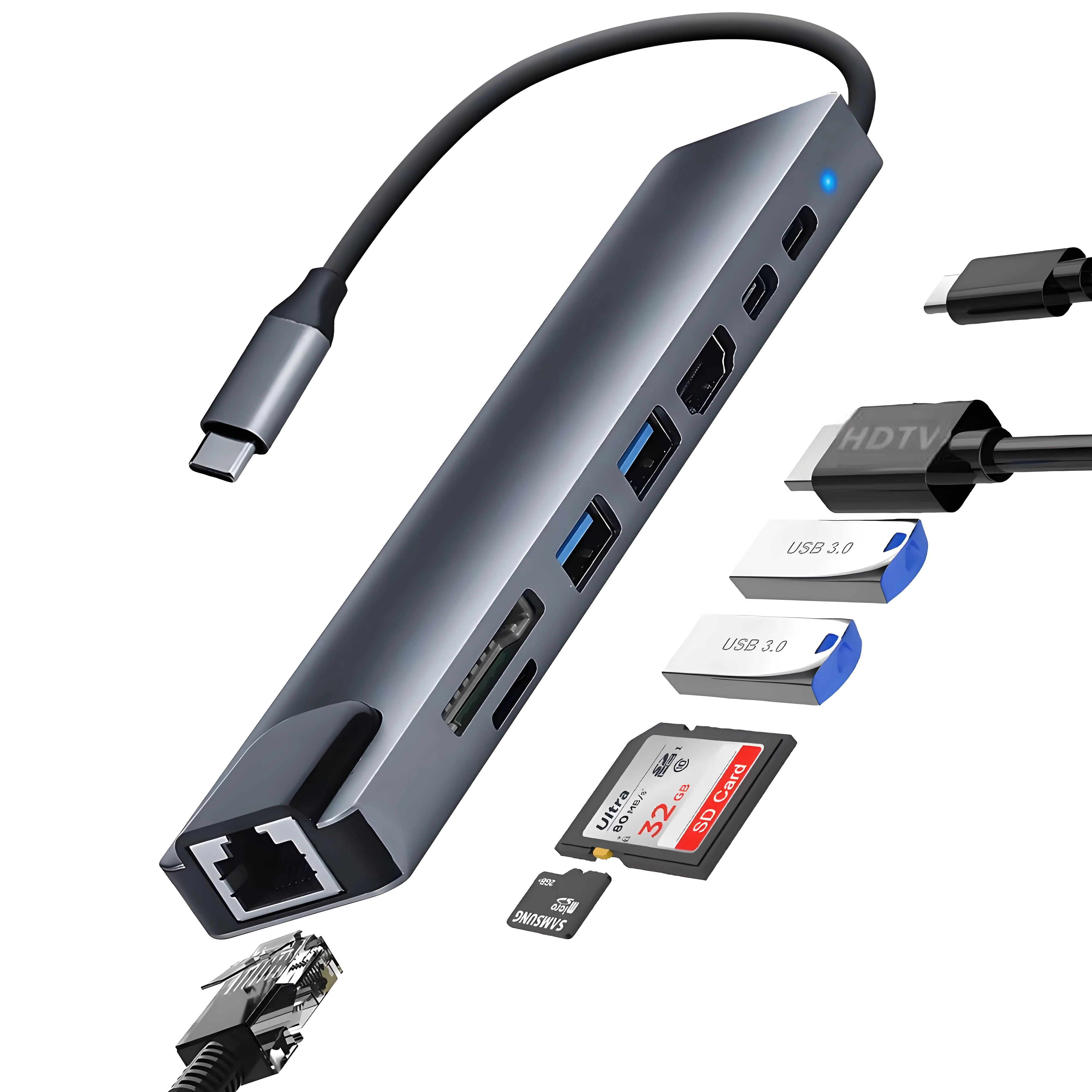 USB C Hub, 8-in-1 Type-C Docking Station With 4K USB C To HDMI,Ethernet,87W PD,Type-C Port,2USB3.0,SD/TF, Compatible With MacBook/Pro/Air 2016/2017/2018 And More USB C Devices