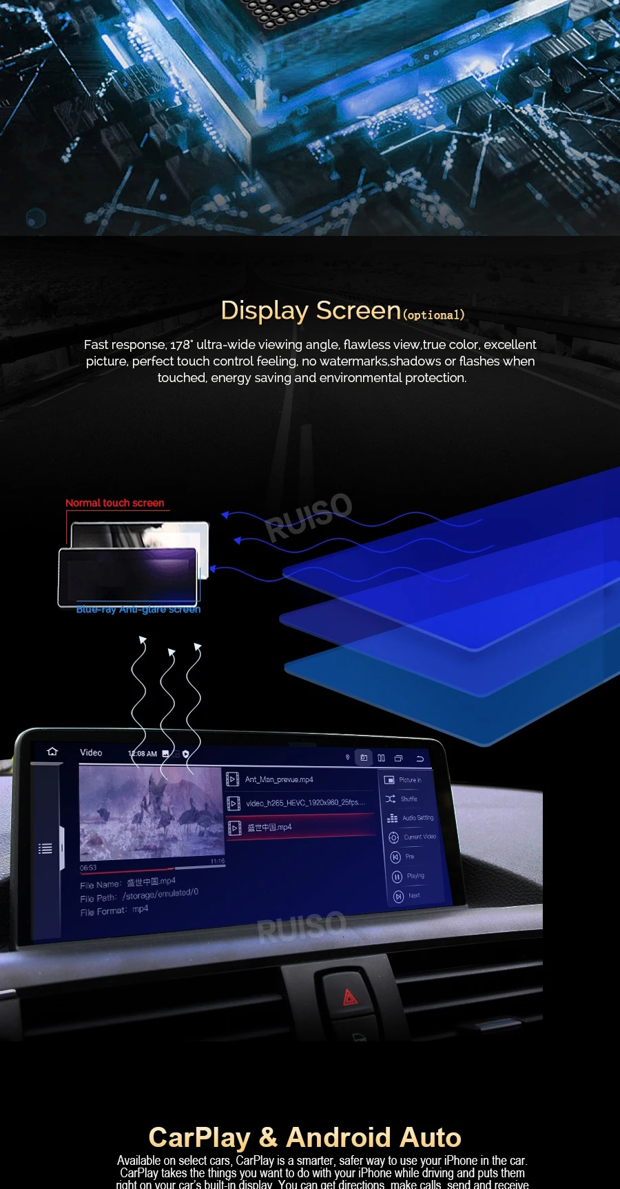 Ruiso F100 Car Radio Carplay Screen Car Android Player For Bmw 1/2 ...