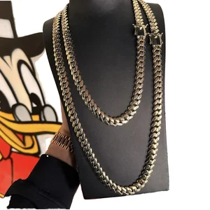 Custom 18k Gold Plated Solid Silver Chain with 8mm Moissanite Flap Clasp Miami Hiphop Style for Men's Silver Necklace