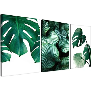 AMAZON Tropical Art Print Large 3pcs 16x24 inch Green Leaf Wall Decor Tropical Leaves Art Canvas Wall Art